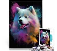 Samoyède coloré Abstrait Puzzle pour Adultes 1000 pièces pour s'amuser en Famille Anniversaire et Cadeaux Uniques 38x26cm