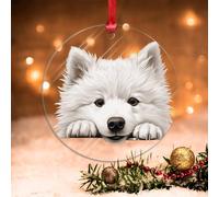Samoyède Décoration de Noël ronde en acrylique à suspendre pour sapin de Noël Cadeau de Noël Souvenir de collection Vacances d'hiver Nouvel An pour chien papa