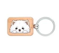 Samoyède Mignon Dessin Animé Chien Chiot Porte-clés en Bois Médaille Chien Accessoire Porte-clés