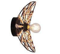 Sampa - Applique Murale ou Plafond Flora métal Noir rotin Naturel Compatible LED