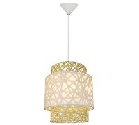 Sampa - Eclairage plafond design Quito 160cm réglable rotin et tissu blanc compatible LED