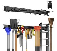 Sampoes Garage Tool Manager, Porte Outils Mural, Rangement Outils Jardin, Support Mural d'Outils de Garage avec 9 Crochets et 3 Rails pour Outils de Jardin, Pelles, Balais