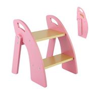 Sampoes Marche Pied Enfant, Marchepied Pliable en Bois à 2 Marches avec Poignée, Charge maximale 135 kg, Marche Pied pour Cusine, Salle de Bain,Chambre à Coucher, Rose
