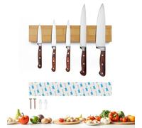 Sampoes Porte Couteaux Aimanté 30cm, Bambou Aimant Couteau Mural, Barre Aimantée pour Couteaux et Ustensiles, Barre Magnétique sans Perçage pour Cuisine