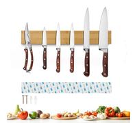 Sampoes Porte Couteaux Aimanté 40cm, Bambou Aimant Couteau Mural, Barre Aimantée pour Couteaux et Ustensiles, Barre Magnétique sans Perçage pour Cuisine