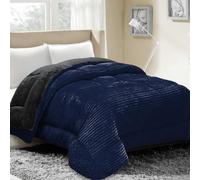 SAMPUR - Couette Coton Club | Reversible : Velours cotelé et Tissu Soyeux | Chaleur et Douceur | déale en Plaid (Bleu, 240x260 cm)