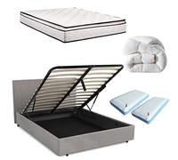 SAMPUR Ensemble Lit Coffre Merveilleux Lit + Sommier + Matelas + Couette + 2 Oreillers - 140x190 cm - Gris Clair