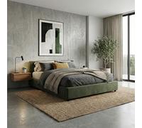 SAMPUR - Lit Coffre Bouclette Vert Olive | Revêtement Amovible | Sommier Inclus | Design et Robuste | Montage Simple Rapide (140x190 cm)