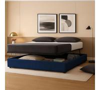 SAMPUR - Lit Coffre Lounge avec Grand Espace de Rangement - 3 Positions : 1 Repos, 2 Faire Le lit, 3 Stocker - Velours cotelé Bleu Nuit (160x200 cm)