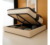 SAMPUR - Lit Coffre Lounge avec Grand Espace de Rangement - 3 Positions : 1 Repos, 2 Faire Le lit, 3 Stocker - Tissu Bouclette Sable (140x190 cm)