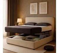 SAMPUR - Lit Coffre Lounge avec Grand Espace de Rangement - 3 Positions : 1 Repos, 2 Faire Le lit, 3 Stocker - Velours cotelé Beige (140x190 cm)