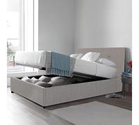 SAMPUR Lit Coffre Prestigieux Lit en Tissu + tête de lit capitonné + Sommier à Lattes + Espace de Rangement - 140x190 cm - Gris Clair