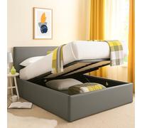 SAMPUR Lit Coffre Simili Cuir Majestueux Lit Simili Cuir + Sommier à Lattes + tête de lit + Espace de Rangement - 140x190 cm - Gris