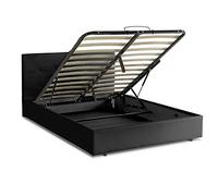 SAMPUR Lit Coffre Simili Cuir Penthouse Lit Simili Cuir + tête de lit + Sommier à Lattes + Espace de Rangement - 90x190 cm - Noir