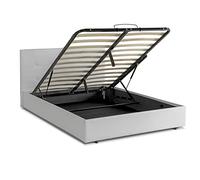 SAMPUR Lit Coffre Simili Cuir Penthouse Lit Simili Cuir + tête de lit + Sommier à Lattes + Espace de Rangement - 90x190 cm - Blanc