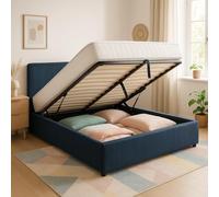 SAMPUR - Lit Coffre XXL Colisée Velours Bleu Nuit | Espace de Stockage XXL jusqu'à 900 L | Robuste et Large Angle d’Ouverture (180x200 cm avec tête de lit)