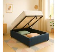 SAMPUR - Lit Coffre XXL Colisée Velours Bleu Nuit | Espace de Stockage XXL jusqu'à 900 L | Robuste et Large Angle d’Ouverture (90x190 cm sans tête de lit)