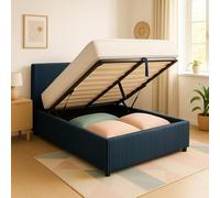 SAMPUR - Lit Coffre XXL Colisée Velours Bleu Nuit | Espace de Stockage XXL jusqu'à 900 L | Robuste et Large Angle d’Ouverture (90x190 cm avec tête de lit)