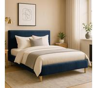 SAMPUR - Lit Colisée Velours Côtelé Bleu Nuit | Tête de lit Incluse | Design et Robuste | Montage Simple Rapide (180x200 cm)