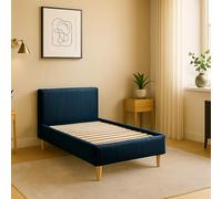 SAMPUR - Lit Colisée Velours Côtelé Bleu Nuit | Tête de lit Incluse | Design et Robuste | Montage Simple Rapide (90x190 cm)