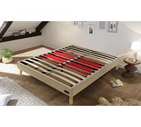 SAMPUR Lit Eva 90x190cm Sable | Moderne et Design Scandinave | Cadre de Lit avec Sommier Inclus | Revêtement en Tissu Ultra Doux | Solide Confortable et Élégant