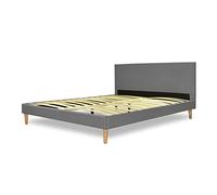 SAMPUR - Lit Marquis Double 160 x 200 cm Gris Clair | Cadre de Lit Scandinave Design avec Sommier à Lattes pour Adultes Enfants | Revêtement en Tissu | Solide Confort et Élégant