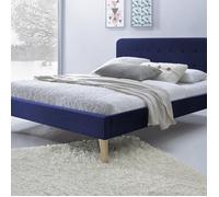 SAMPUR - Lit Nordique 140x190 | Bleu Foncé | Tissu capitonné | Disponible en 3 couleurs