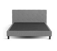 SAMPUR Lit Polo Sommier à Lattes + tête de lit + Pieds de lit + Cadre en Bois + revêtement en Tissu Ultra Doux | Solide Confort et Élégant - 160x200 cm - Gris Clair