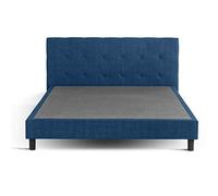SAMPUR Lit Polo Sommier à Lattes + tête de lit + Pieds de lit + Cadre en Bois + revêtement en Tissu Ultra Doux | Solide Confort et Élégant - 180x200 cm - Bleu foncé