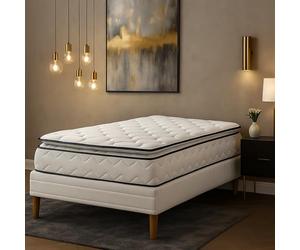 SAMPUR Pack Matelas César + Sommier Tapissier | Matelas avec Surmatelas Intégré | Mémoire de Forme et Mousse Haute Résilience | Sommier Confort Lattes Larges (180x200 cm)