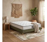 SAMPUR Pack Matelas Cosmos + Lit Bouclette Vert Olive | Matelas à Mémoire de Forme et Ressorts ensachés | Sommier Confort (200x200 cm)