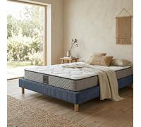 SAMPUR Pack Matelas Cosmos + Lit Velours cotelé Bleu | Matelas à Mémoire de Forme et Ressorts ensachés | Sommier Confort (140x190 cm)