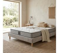 SAMPUR Pack Matelas Cosmos + Lit Velours cotelé Gris | Matelas à Mémoire de Forme et Ressorts ensachés | Sommier Confort (140x190 cm)