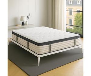 SAMPUR Pack Matelas Grand View + Sommier Industriel Blanc | Matelas Hybride avec Surmatelas Intégré | Mémoire de Forme, Latex et Ressorts ensachés | Sommier Confort (180x200 cm)