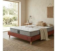 SAMPUR Pack Matelas Hybride Cosmos + Lit Velours cotelé Terracotta 160x200 cm