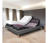 SAMPUR - Pack Relaxation : Sommier, Contour Simili Cuir Gris & Matelas mémoire de Forme | Orthopédique à plots réglables | Cadre de lit Simili Cuir | 5 Positions de Couchage (140 x 190 cm)