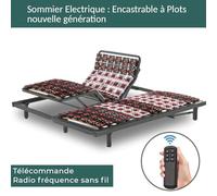SAMPUR - Pack Relaxation : Sommier, Contour Simili Cuir Noir & Matelas mémoire de Forme | Orthopédique à plots réglables | Cadre de lit Simili Cuir | 5 Positions de Couchage (140 x 200 cm)
