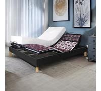 SAMPUR - Pack Relaxation : Sommier, Contour Tissu Gris Clair & Matelas mémoire de Forme | Orthopédique à plots réglables | Cadre de lit Tissu Gris Clair| 5 Positions de Couchage (140 x 200 cm)