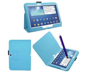 Samrick Executive Folio Étui portefeuille avec stand Protecteur d'écran avec lingette en microfibre et mini stylet grande capacité pour Samsung Galaxy Tab 3 P5200/P5210/P5220 10,1" P5200, P5210 & P5200 Galaxy Tab 3 (10.1) Bleu - Bleu layette