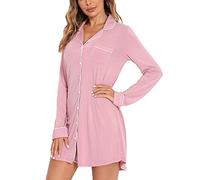 Samring Chemise de nuit pyjama pour femme à manches courtes/longues boutonnée, chemise de nuit pour petit ami, chemise de nuit S-XXL, Manches longues - Pâte de haricots, M
