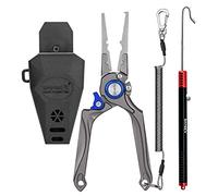 SAMSFX Pince de pêche multifonction, outils de pêche à la mouche, 20,3 cm, résistant à l'eau salée, extracteur d'hameçons fendus en tungstène, avec cordon et gaine (pince de pêche bleue avec décrocheur)