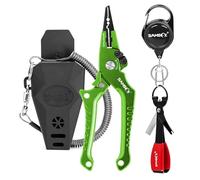 SAMSFX Pinces de Blocage en Aluminium pour pêche et pêche avec Outil de nouage Rapide et rétracteur Zinger (Green Handle-7'' Split Ring Nose)