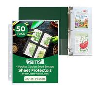 Samsill 50 Pack Heavy Weight 4 Pocket Garden Seeds Storage Clear Sheet Protectors, Seed Organizer, Each Pocket Measures 3.5" x 5.25", Fits in Standard 3 Ring Binder