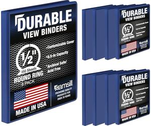 Samsill Classeur durable de 1,27 cm/Classeur rond bleu/Classeur personnalisable/Lot de 8 classeurs en vrac/Classeur bleu à 3 anneaux/Classeur de 1,2 cm