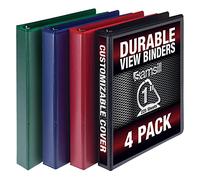 Samsill Classeur durable de 2,5 cm, fabriqué aux États-Unis, classeur à anneaux en D, couverture transparente personnalisable, assortiment de base, lot de 4, chacun peut contenir 225 pages