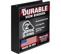 Samsill Classeur durable de 5,1 cm, fabriqué aux États-Unis, classeur à anneaux en D, couverture transparente personnalisable, noir, peut contenir 475 pages