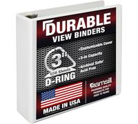 Samsill Classeur durable de 7,6 cm, fabriqué aux États-Unis, reliure à anneaux en D, couverture transparente personnalisable, blanc, peut contenir 625 pages
