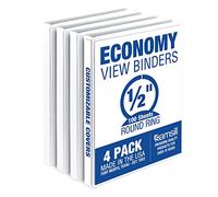 Samsill Classeurs à 3 anneaux de 1,27 cm, fabriqués aux États-Unis, anneaux ronds économiques, couverture transparente, peuvent contenir 100 feuilles, pour l'école, la maison, le bureau - Blanc, lot