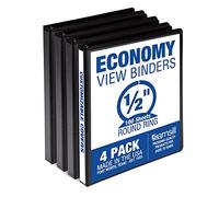 Samsill Classeurs à 3 anneaux de 1,27 cm, fabriqués aux États-Unis, anneaux ronds économiques, couverture transparente, peuvent contenir 100 feuilles, pour l'école, la maison, le bureau - Noir, lot de