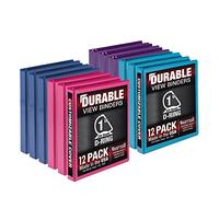 Samsill Lot de 12 classeurs durables à 3 anneaux fabriqués aux États-Unis, classeur à anneaux en D de 2,5 cm, peut contenir 225 feuilles, couverture transparente personnalisable, assortiment de mode,